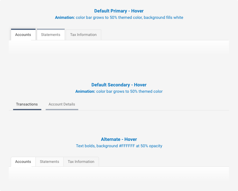 Visual of the 3 tab styles